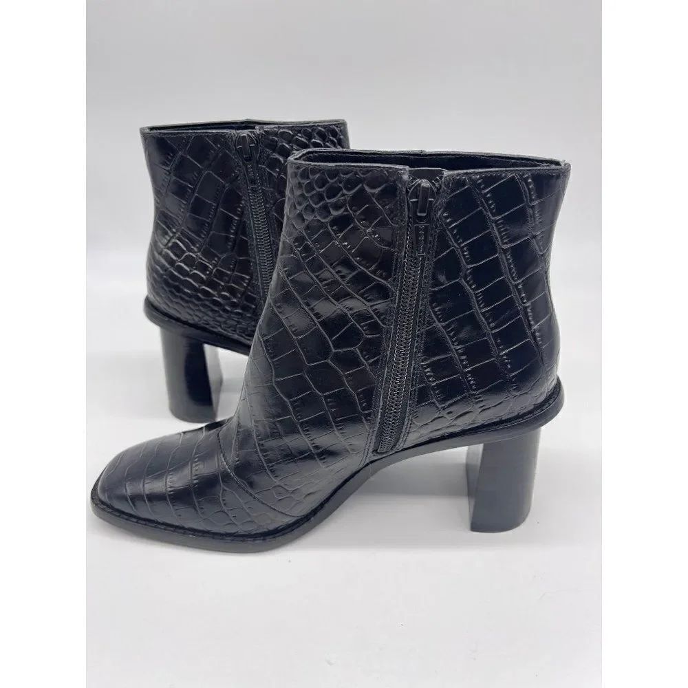 Gibson Latimer Black Leather Croc Embossed Boots Size 6.5